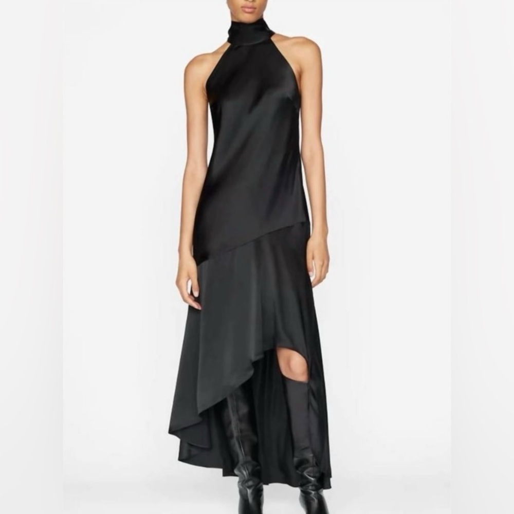 FRAME Draped Necktie Halter Dress